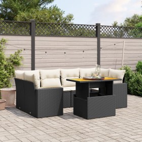 Set Divani da Giardino con Cuscini 7pz Nero Polyrattan