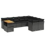 Set Divani da Giardino 10pz con Cuscini in Polyrattan Nero