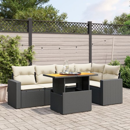 Set Divano da Giardino 6 pz con Cuscini Nero in Polyrattan