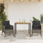 Set da Pranzo da Giardino 3 pz con Cuscini in Polyrattan Grigio