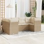 Set Divano da Giardino 6 pz con Cuscini Beige in Polyrattan