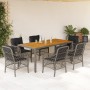 Set da Pranzo da Giardino 7 pz con Cuscini in Polyrattan Grigio