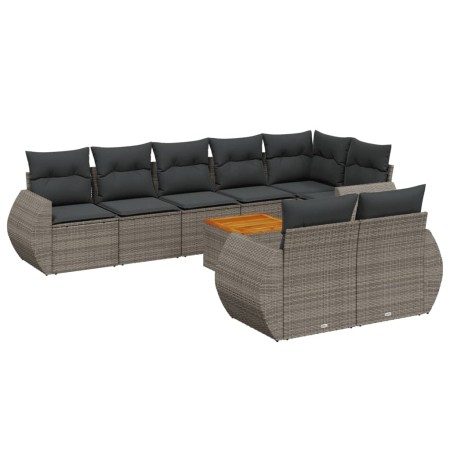 Set Divano da Giardino 9 pz con Cuscini Grigio in Polyrattan