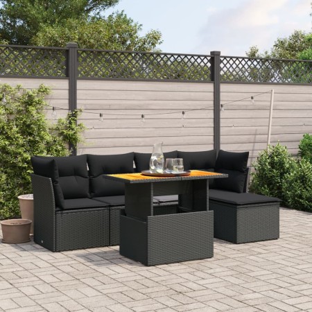 Set Divano da Giardino 6 pz con Cuscini Nero in Polyrattan