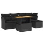 Set Divano da Giardino 6 pz con Cuscini Nero in Polyrattan