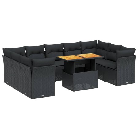 Set Divani da Giardino 10pz con Cuscini in Polyrattan Nero