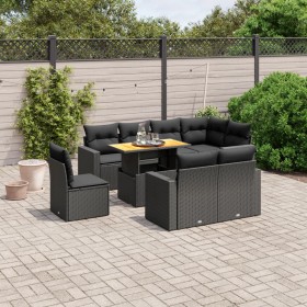 Set Divani da Giardino 9 pz con Cuscini Nero in Polyrattan