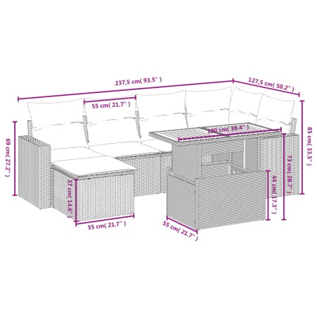 Set Divani da Giardino con Cuscini 7pz Nero Polyrattan