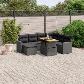 Set Divani da Giardino con Cuscini 8 pz Nero in Polyrattan