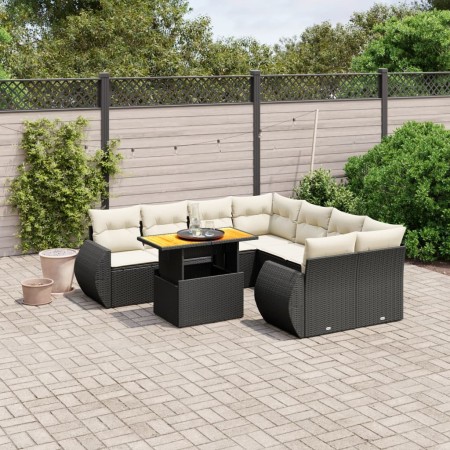 Set Divani da Giardino 9 pz con Cuscini Nero in Polyrattan