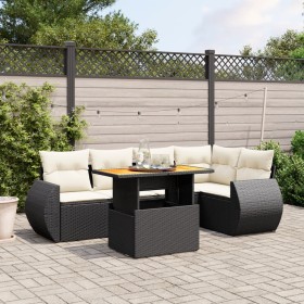 Set Divano da Giardino 6 pz con Cuscini Nero in Polyrattan