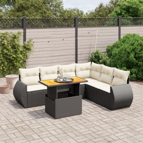 Set Divani da Giardino con Cuscini 7pz Nero Polyrattan