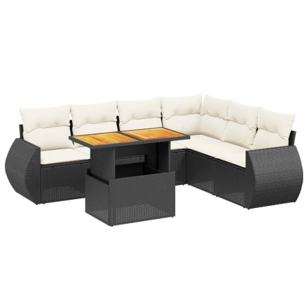 Set Divani da Giardino con Cuscini 7pz Nero Polyrattan