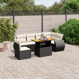 Set Divani da Giardino con Cuscini 7pz Nero Polyrattan