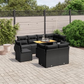 Set Divani da Giardino 9 pz con Cuscini Nero in Polyrattan