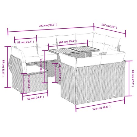 Set Divani da Giardino 9 pz con Cuscini Nero in Polyrattan