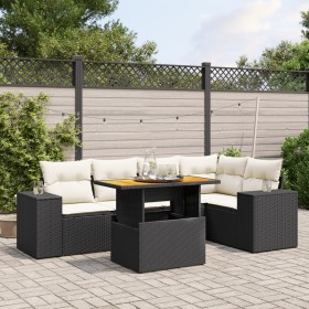 Set Divano da Giardino 6 pz con Cuscini Nero in Polyrattan