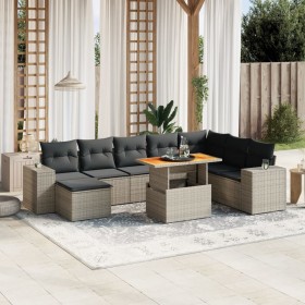 Set Divano da Giardino 9 pz con Cuscini Grigio in Polyrattan