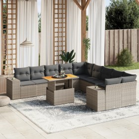 Set Divani da Giardino 11 pz con Cuscini in Polyrattan Grigio