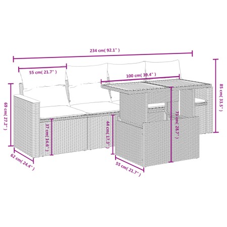 Set Divano da Giardino 5 pz con Cuscini Grigio in Polyrattan