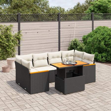 Set Divani da Giardino con Cuscini 7pz Nero Polyrattan