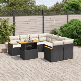 Set Divani da Giardino 9 pz con Cuscini Nero in Polyrattan