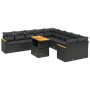 Set Divani da Giardino 11 pz con Cuscini in Polyrattan Nero