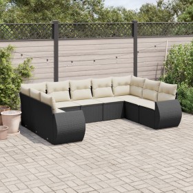 Set Divani da Giardino 9 pz con Cuscini Nero in Polyrattan