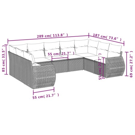 Set Divani da Giardino 9 pz con Cuscini Nero in Polyrattan