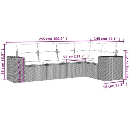 Set Divano da Giardino 5 pz con Cuscini Grigio in Polyrattan