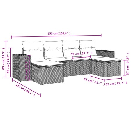 Set Divano da Giardino 6 pz con Cuscini Nero in Polyrattan