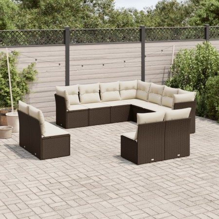 Set Divani da Giardino 11 pz con Cuscini Polyrattan Marrone