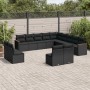 Set Divani da Giardino 13pz con Cuscini Nero in Polyrattan