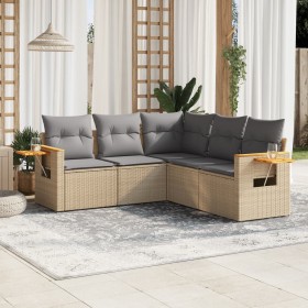 Set Divano da Giardino 5 pz con Cuscini Beige in Polyrattan