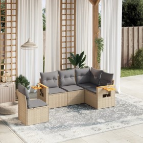 Set Divano da Giardino 5 pz con Cuscini Beige in Polyrattan