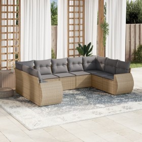 Set Divano da Giardino 9 pz con Cuscini Beige in Polyrattan