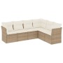 Set Divano da Giardino 6 pz con Cuscini Beige in Polyrattan