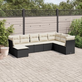 Set Divani da Giardino con Cuscini 8 pz Nero in Polyrattan