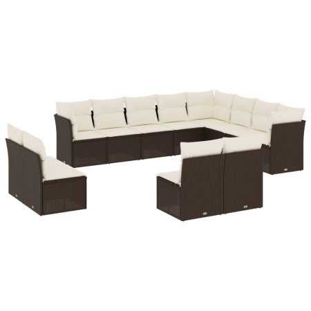 Set Divani da Giardino 12 pz con Cuscini Marrone in Polyrattan