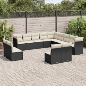 Set Divani da Giardino 13pz con Cuscini Nero in Polyrattan