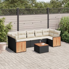 Set Divani da Giardino con Cuscini 8 pz Nero in Polyrattan