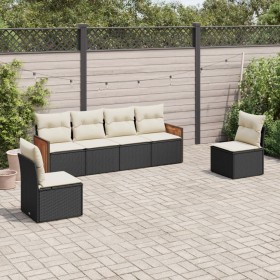 Set Divano da Giardino 6 pz con Cuscini Nero in Polyrattan