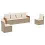 Set Divano da Giardino 6 pz con Cuscini Beige in Polyrattan