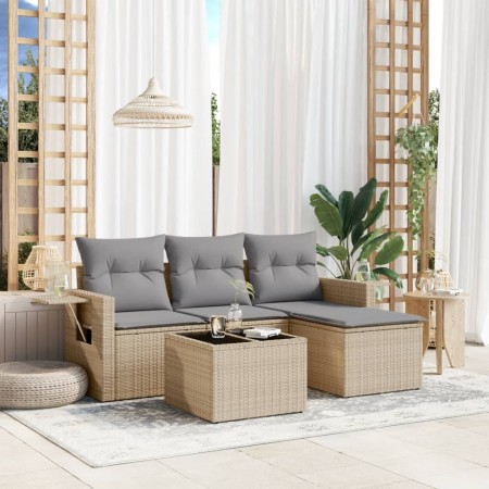 Set Divano da Giardino 4 pz con Cuscini Beige in Polyrattan