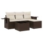 Set Divano da Giardino 4 pz con Cuscini Marrone in Polyrattan