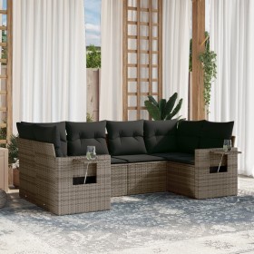 Set Divano da Giardino 6 pz con Cuscini Grigio in Polyrattan