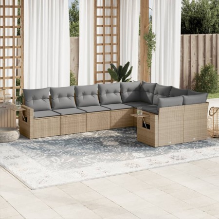 Set Divano da Giardino 9 pz con Cuscini Beige in Polyrattan