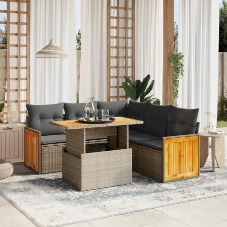 Set Divano da Giardino 6 pz con Cuscini Beige in Polyrattan