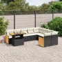 Set Divani da Giardino 10pz con Cuscini in Polyrattan Nero