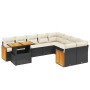 Set Divani da Giardino 10pz con Cuscini in Polyrattan Nero